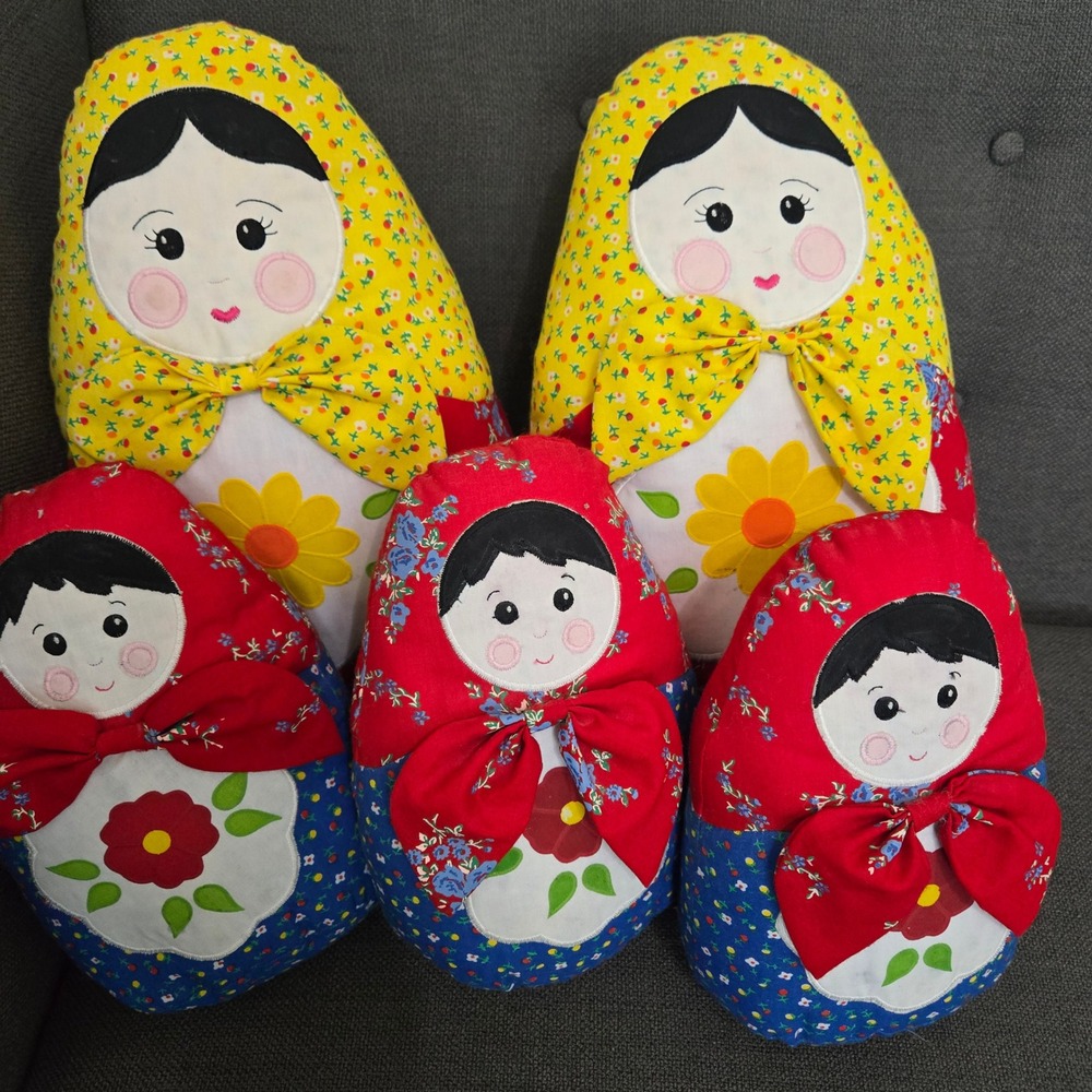 Pier 1 Imports Matryoshka Nesting Dolls Stuffed Plush Set of 5 Folk Art